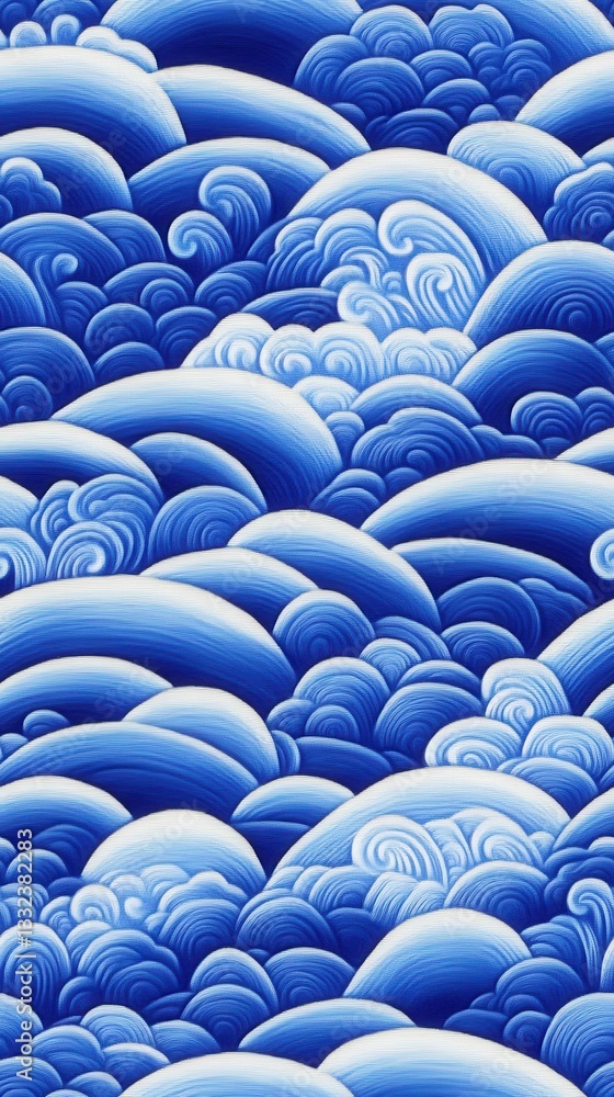 Fototapeta premium Artistic blue ocean with dynamic waves captured in a seamless pattern showcasing the fluidity and motion of water