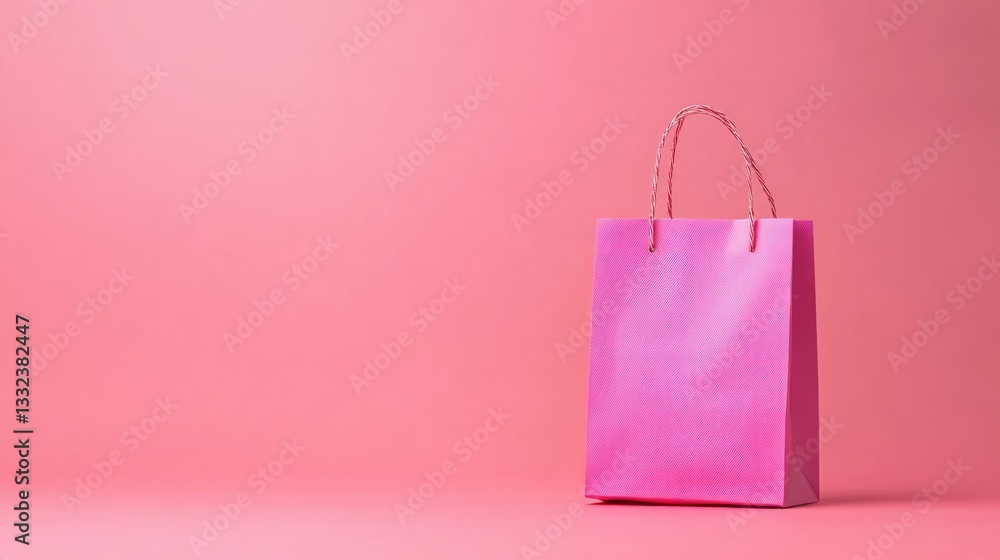 Pink background with paper shopping bag symbolizing shopping sale delivery concept Pink background with paper shopping bag symbolizing shopping sale delivery concept