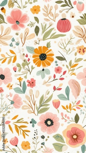 Iconic seamless floral pattern featuring a variety of beautiful flowers on a light background with a timeless design