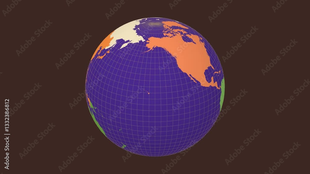Rotating earth. Slanted sphere view. Slow speed globe rotation. Colored continents style. World map with dense graticule lines on a dark background. Astonishing animation. Rotating earth. Slanted sphere view. Slow speed globe rotation. Colored continents style. World map with dense graticule lines on a dark background. Astonishing animation.