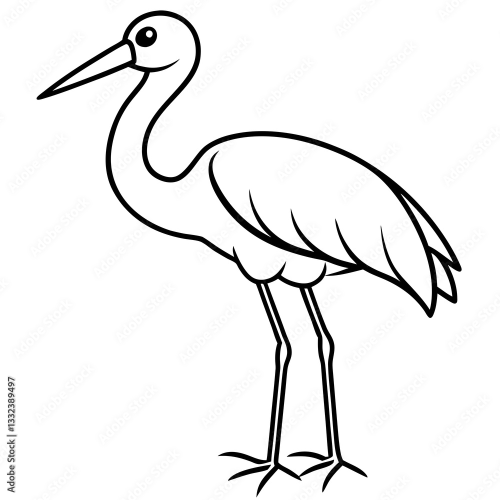 Fototapeta premium Clean Stork Outline Art Design