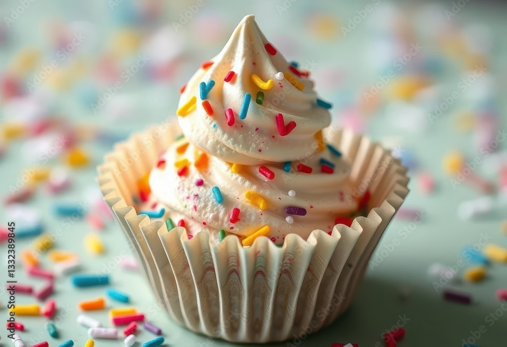 Miniature ice cream sundae nestled in a cupcake liner, colorful sprinkles, studio shot, cupcake Miniature ice cream sundae nestled in a cupcake liner, colorful sprinkles, studio shot, cupcake