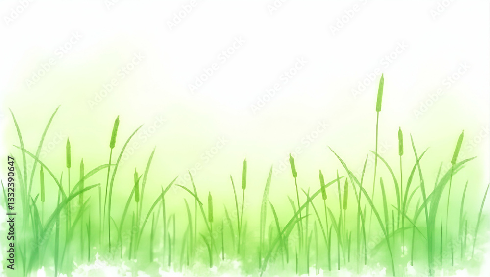 Fototapeta premium Serene Watercolor Illustration of Blowing Green Grass for Decor
