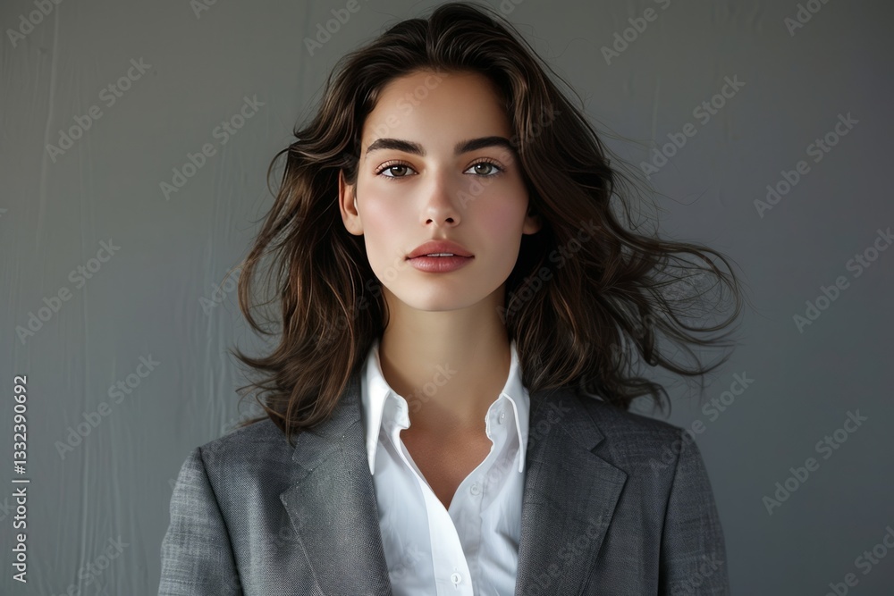 Professional Greek Woman in Tailored White Shirt and Elegant Suit Professional Greek Woman in Tailored White Shirt and Elegant Suit