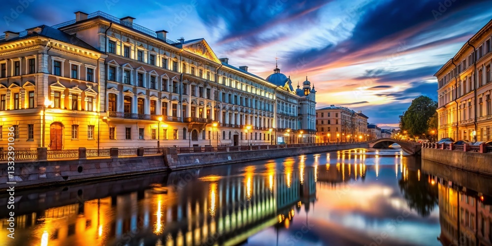 Naklejka premium Time-Lapse: Griboedov Canal, St. Petersburg, Day to Night