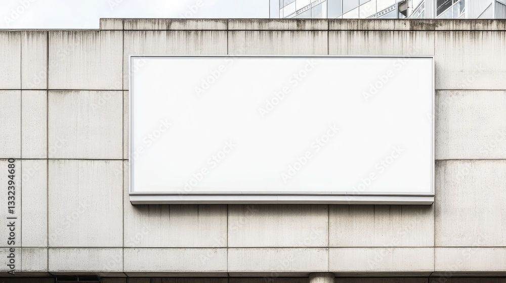 White ad banner on modern building's wall White ad banner on modern building's wall