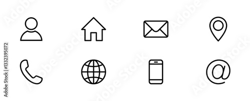 Contact icon set. Telephone, mail, address, web, user, home, location icons.