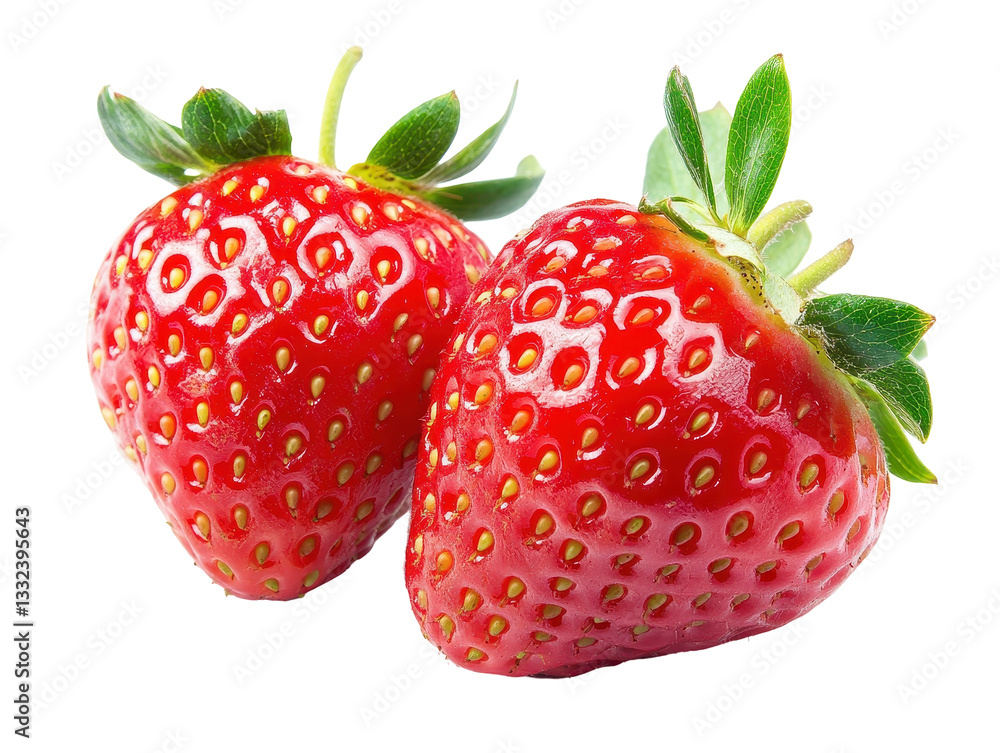 Isolated Two Bright Red Strawberries Isolated Two Bright Red Strawberries
