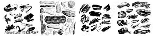 A collection of manually drawn line borders, scribbled strokes, and design elements are presented on a white background, featuring doodle-style brushes in a monochrome modern eps8 illustration