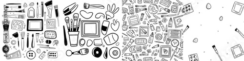 Collection of hand sketched outlines of instruments designed for artists