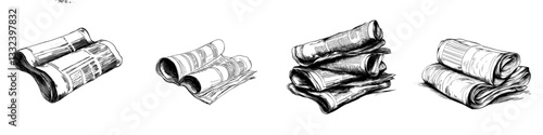 A hand-drawn outline doodle icon of a fresh newspaper represents the concept of daily news in a modern sketch illustration suitable for various mediums