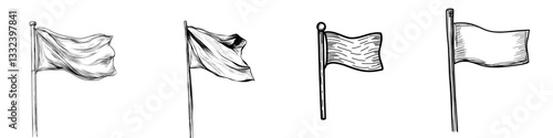 A modern icon of a flag is sketched and isolated on a white background