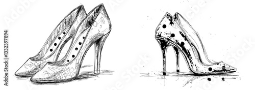 The illustration features a red polka dot high heel shoe, a stylish and fashionable design element that can be used for various purposes