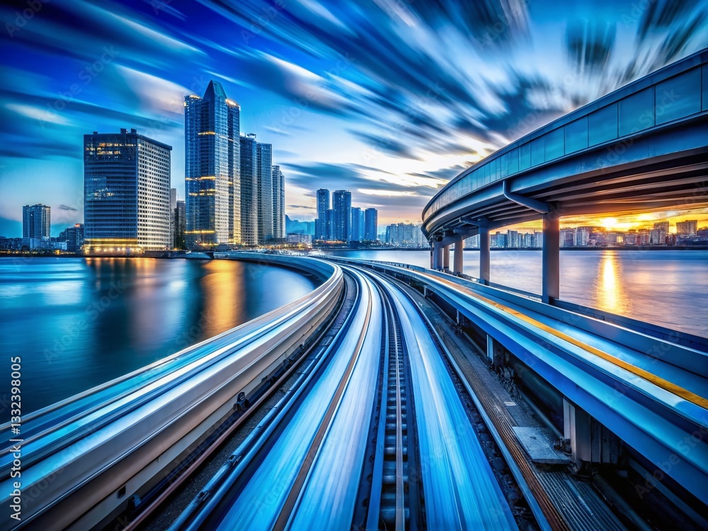 Fototapeta premium Tokyo Bay Tunnel Train Blur - Futuristic Cityscape Motion Abstract