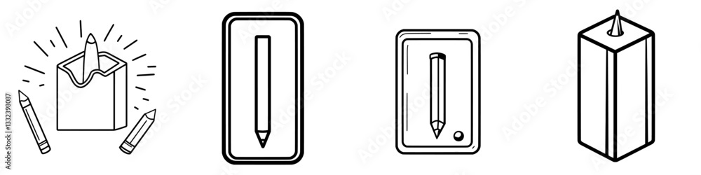 Icon of a pencil sharpener, modern illustration style, hand drawn design Icon of a pencil sharpener, modern illustration style, hand drawn design