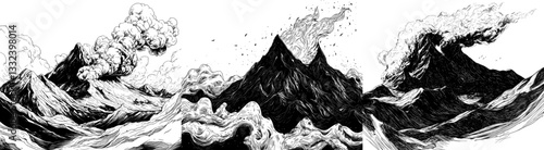 A detailed, vintage-style illustration of a bonfire, hand-drawn in black and set against a white background, is presented in a modern style
