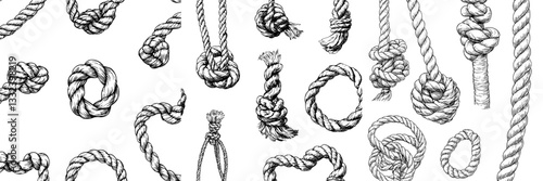 Modern illustration featuring hand drawn ropes and knots in a sketch style
