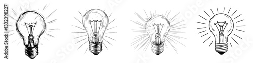 A hand-drawn modern illustration depicting a bulb and lamp sketch, symbolizing electricity, electric light, and energy concept