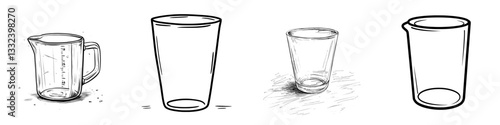 Illustrate a kitchen measuring cup in sketch form, showcasing a modern style