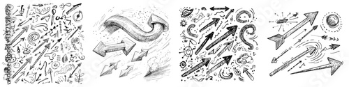 The compilation of manually drawn arrows is set against a white backdrop in a modern EPS 10 format
