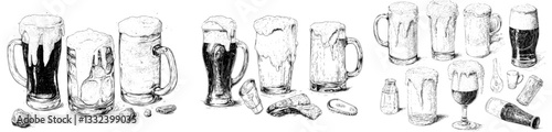 Modern illustration of a set of various beer glasses in a hand drawn sketch style