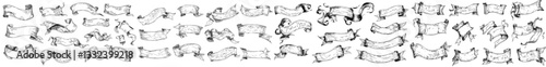 A collection of ribbons, including vintage banners and modern elements, suitable for use in books, backgrounds, or posters, featuring hand-drawn old designs and badges with engraved calligraphic