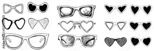 Illustration of hand drawn summer sunglasses on a white background in modern style