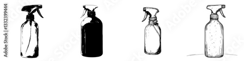 A hand-drawn sketch of a sprayer is set against a white background, representing cleaning equipment used for housekeeping and household chores