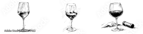 Wine glasses are depicted in a modern illustration style, complete with hand-drawn label design elements