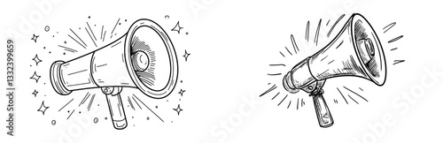 Icon representing a hand-drawn loudspeaker and an icon symbolizing monetization through advertisements