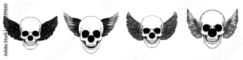 The design of the clown emblem is absolutely horrible, featuring a monochrome element with a skull and bones in a modern illustration style, symbolizing horror and evil, suitable for symbols or