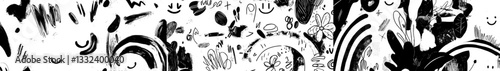 A creative and modern abstract art background composed of hand-drawn shapes, doodles, and objects, ideal for kids, school covers, and earth tone home decor, including wallpaper and prints