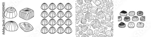 Photography An assortment of chocolate candies is depicted in a hand-drawn, modern illustrat