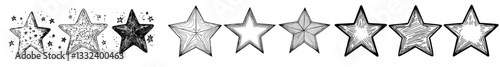 Collection of manually drawn star designs, created in a contemporary sketch style