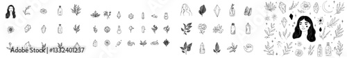 Modern illustration of a monochrome line art floristic logo collection for a feminine beauty salon