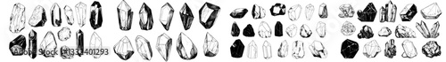 A sketch-style compilation of monochrome illustrations featuring precious and ordinary stones, rendered in art ink