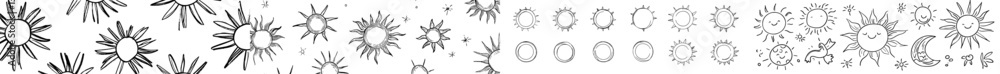 A collection of sun icons in various doodle styles is available, featuring scribbled yellow suns with ray symbols and other childlike drawings, including hand-drawn bursts and hot weather signs, all A collection of sun icons in various doodle styles is available, featuring scribbled yellow suns with ray symbols and other childlike drawings, including hand-drawn bursts and hot weather signs, all