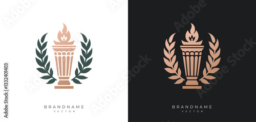 Torch vector design silhouette, luxury trophy cup illustration with flame designs, elegant shapes, olympic torch variations, stylized wings symbols