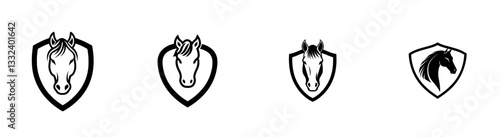 Modern illustration of a horseshoe and horse head, emblem