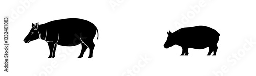 Tapir silhouette on a white background with modern illustration style