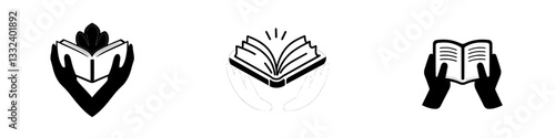 A book is being read, with human hands depicted holding it open in a doodle style, set against a colorful sketch, symbolizing learning and education, suitable for World Book Day, book festivals,