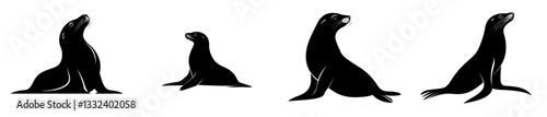 modern black and white sea lion silhouette