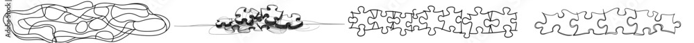 The modern puzzle icon features a continuous line drawing, along with the conundrum icon set against a modern background, and a teamwork icon, all outlined in a continuous line that forms a missing The modern puzzle icon features a continuous line drawing, along with the conundrum icon set against a modern background, and a teamwork icon, all outlined in a continuous line that forms a missing