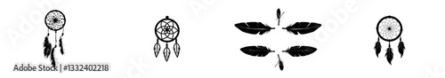 Set of dream catcher designs featuring a tribal Indian symbol and an ethnic modern illustration