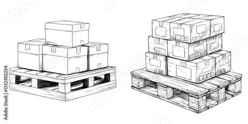 The illustration is a hand drawn sketch of logistic modern isolated design