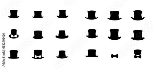 Modern top hat icon silhouette, isolated on white background