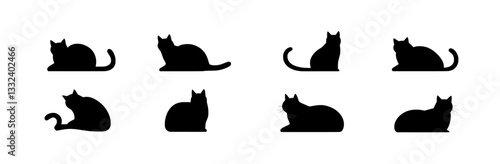 Cat silhouettes set, showcasing a large pack of modern silhouette designs, against an isolated white background