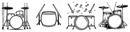 A hand drawn snare drum doodle modern is isolated on a white background in EPS 10 modern format