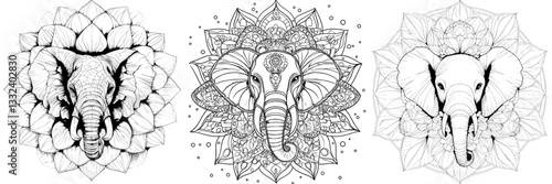 Mandala image, no background, line art for coloring, drawing for adults, cool coloring pages, coloring book art, coloring book page style with detailed modern lines