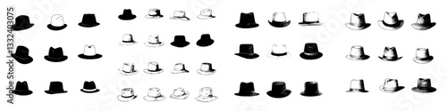 A simple hat set with a black modern illustration on a transparent background